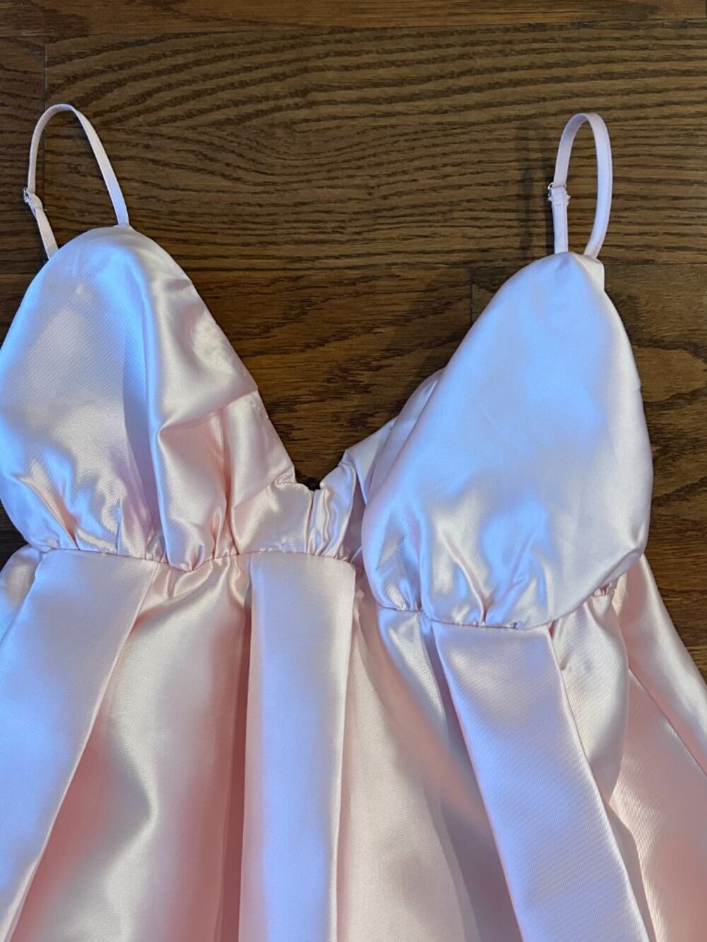 NWT Satin Bubble Hem Mini Dress Pink Pleated Babydoll Dress Size Medium NEW - Picture 3 of 16